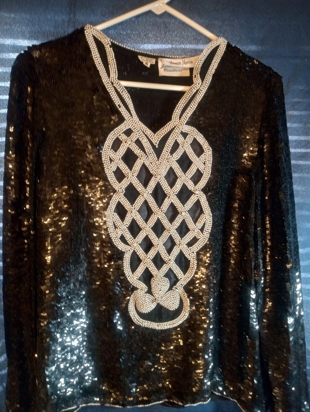 Neiman Marcus Beaded Black Sequin Women's Top